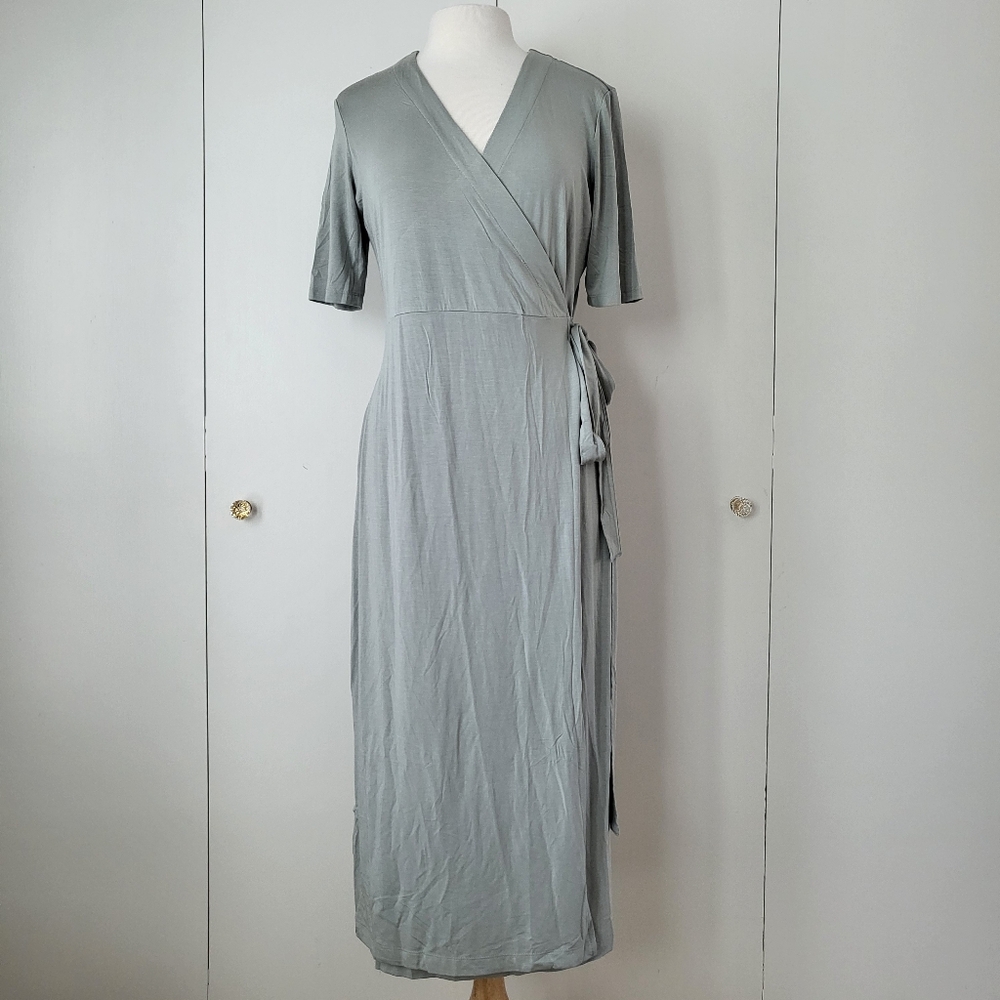 Barefoot Dreams Luxe Milk Jersey 3/4 Sleeve Wrap Dress Size S Green